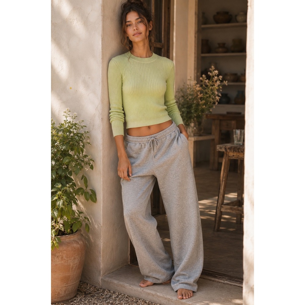 Daily Practice‎ ANTHRO Rib CROPPED JUMPER Sweater LIGHTWEIGHT LARGE LIME